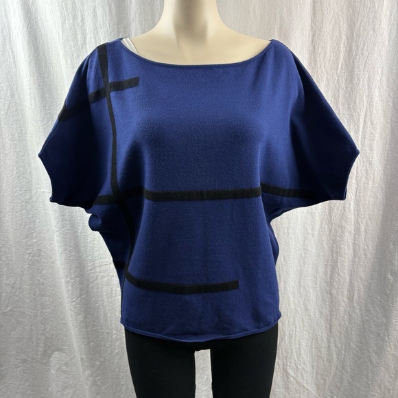 Sarah Pacini Sweaters - Sarah Pacini Blue and Black Tunic-Style Sweater O/S